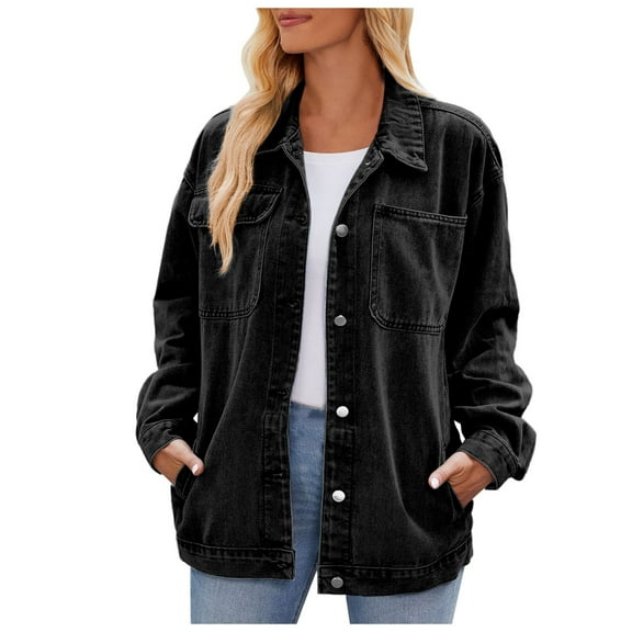 Womens Jackets Fall Jacket Women's Vintage Denim Jacket Lightweight Washed Blue Jean Coat