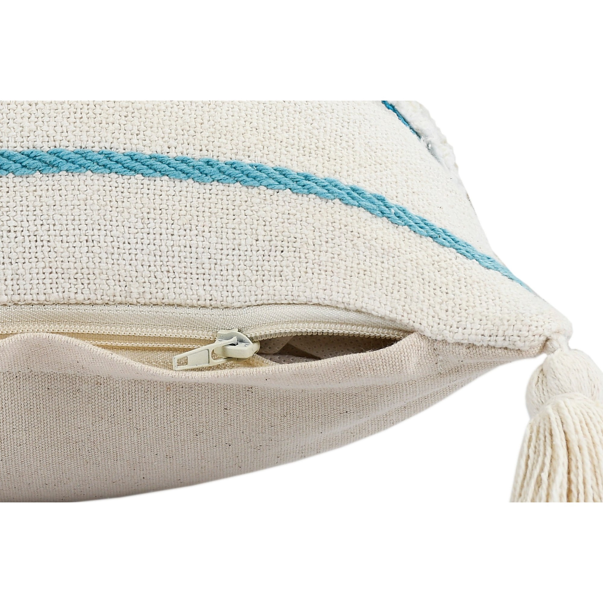 Laddha Home Designs Hand Stitched Striped Cotton Lumbar Pillow Cover - 36" - White and Blue