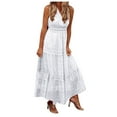 thumbnail image 3 of Ierhent Womens Business Casual Dress Beach Sun Dress for Womens Casual V Neck Loose Long Dress Tie Dye Flowy Pleated Dress Summer Holiday Maxi Dress(White,S), 3 of 7