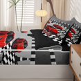 thumbnail image 5 of Manfei Cartoon Sports Cars Zipper Full Size Comforter Sets with Fitted Sheet and 2 Pillowcases,Racing Track Print Zipper Bedding Set,Red,Black Reversible,4pcs, 5 of 8