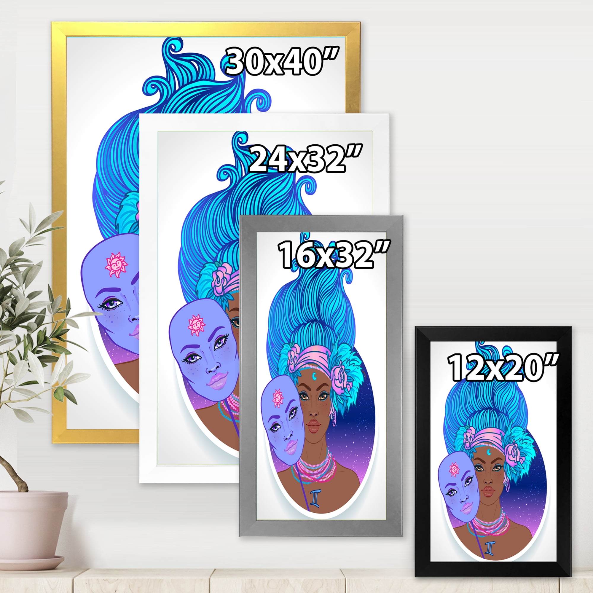 Designart 'Portrait of Afro American Girl With Blue Hair II' Modern Framed Art Print