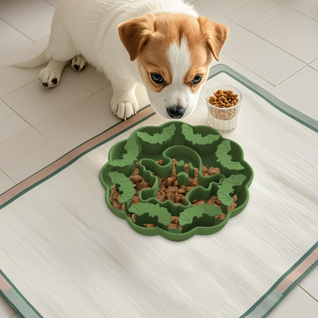 Comedero de Silicona para Perros con Diseño de Halloween | Utensilios Aptos para Alimentos | Comedero con Ventosa | Verde | 20 X 20 X 4 Cm | Base Antideslizante | Fácil de Limpiar | Apto para Mascota