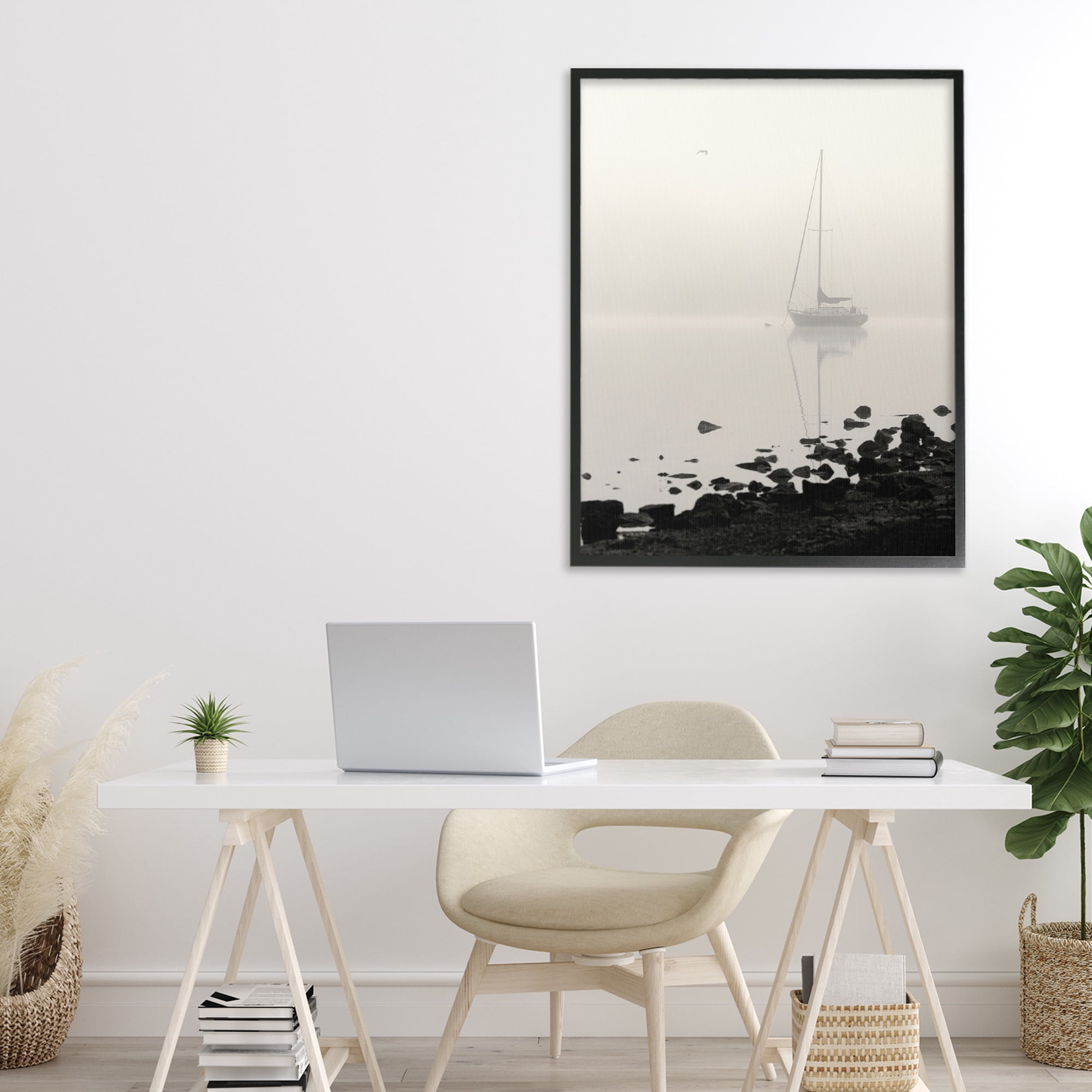 Stupell Industries Moored In Fog Black Framed Giclee Art, design by Nicholas Bell