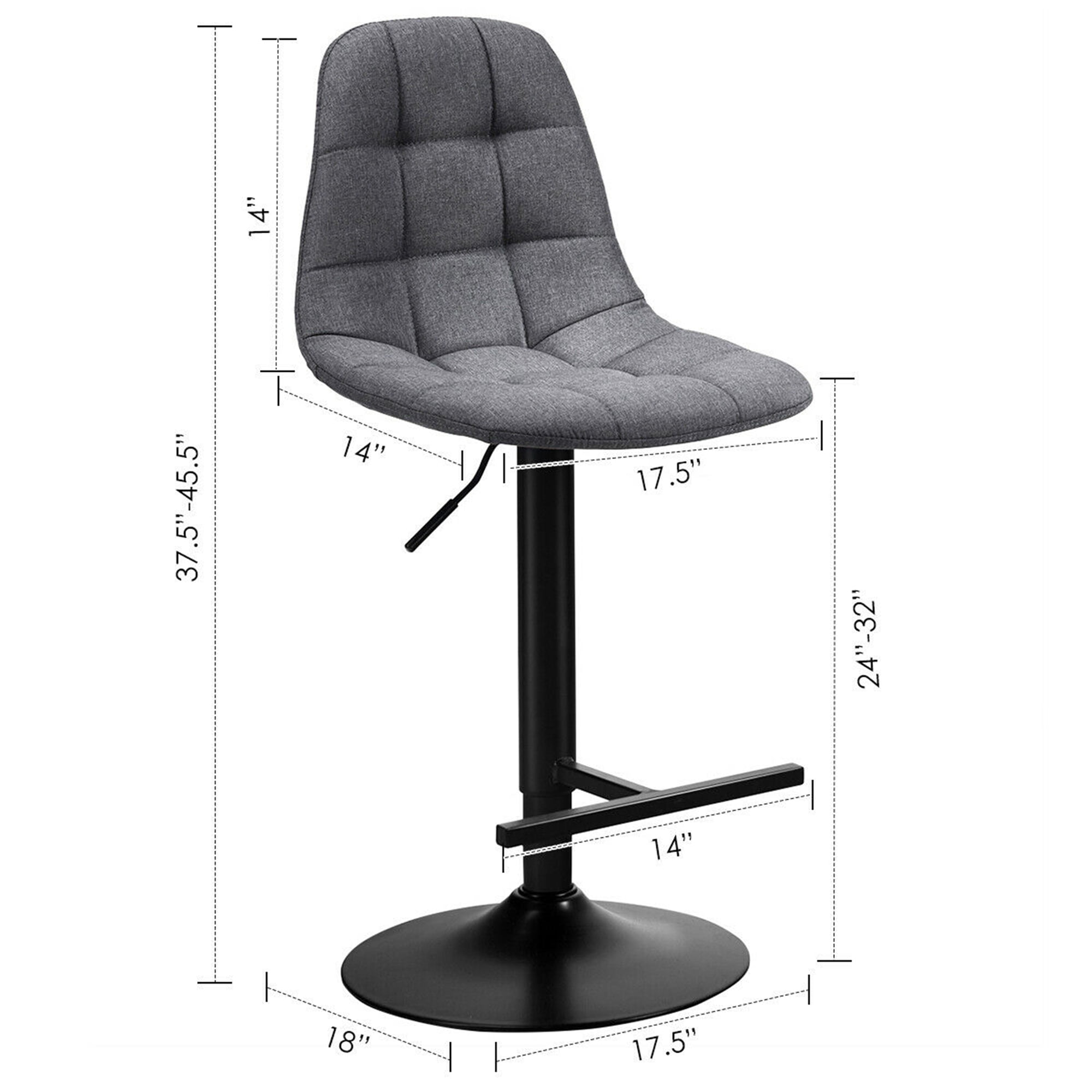 Gymax Set of 2 Swivel Counter Adjustable Bar Stools Height Linen Chairs with Back Gray