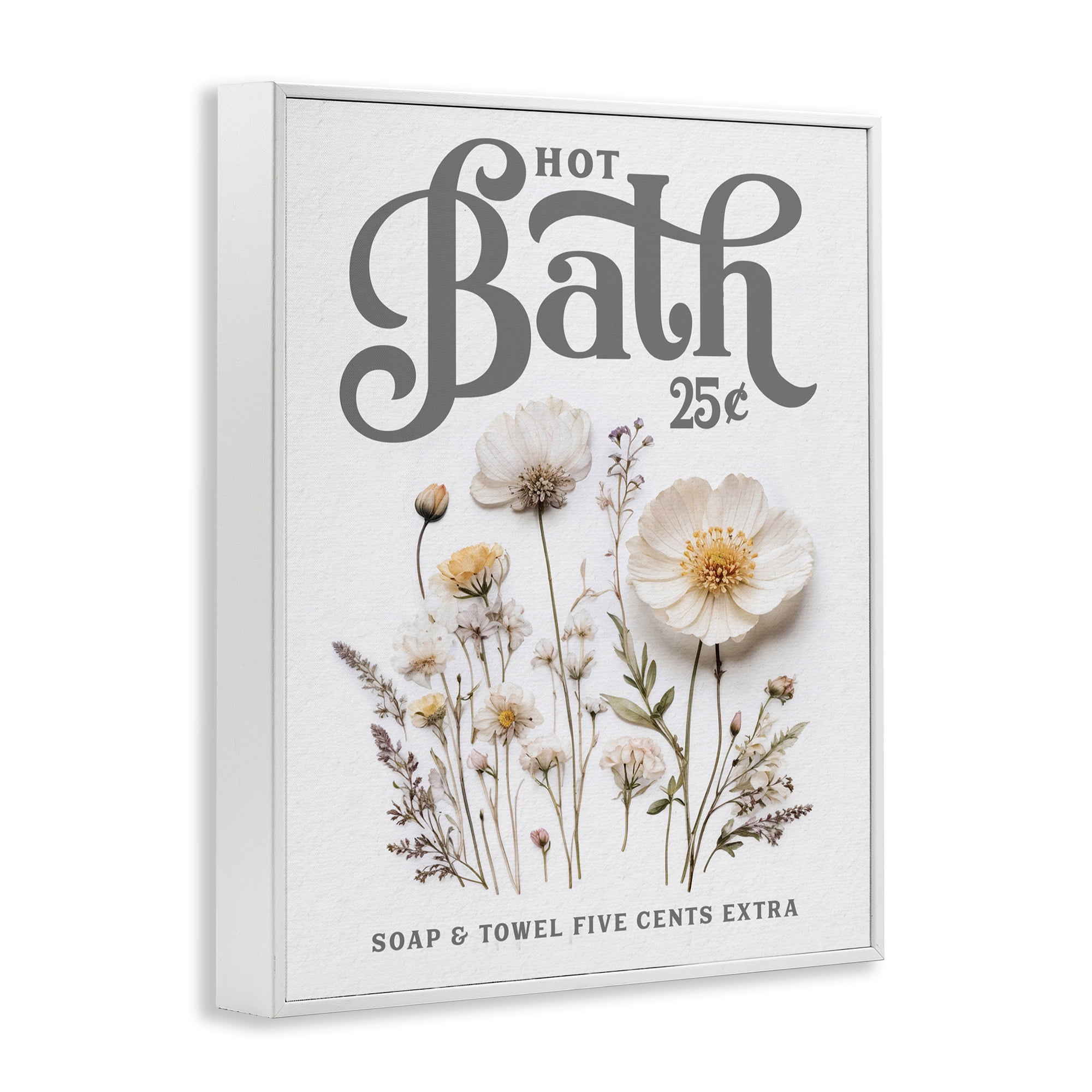 Pressed Flowers Hot Bath White Framed Giclee Art, design by Lettered and Lined