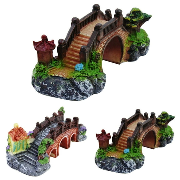 Visland Artificial Rockery Bridge Aquarium Ornament, Retro Semicircle Simulation Harmless Resin Rockery Bridge Landscaping Fish Tank Accessory for Home Decoration