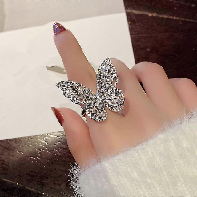 Anillo de mariposa grande Shaofei brillante de circonita cúbica ajustable joyería de mariposa Regalo de cumpleaños Navidad Halloween para mujer