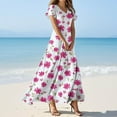thumbnail image 2 of TQWQT Womens Plus Size Floral Dresses Maxi Boho Summer Dress Short Sleeve V-neck Church Dresses Casual Spring Tiered Dress Hot Pink XS, 2 of 5