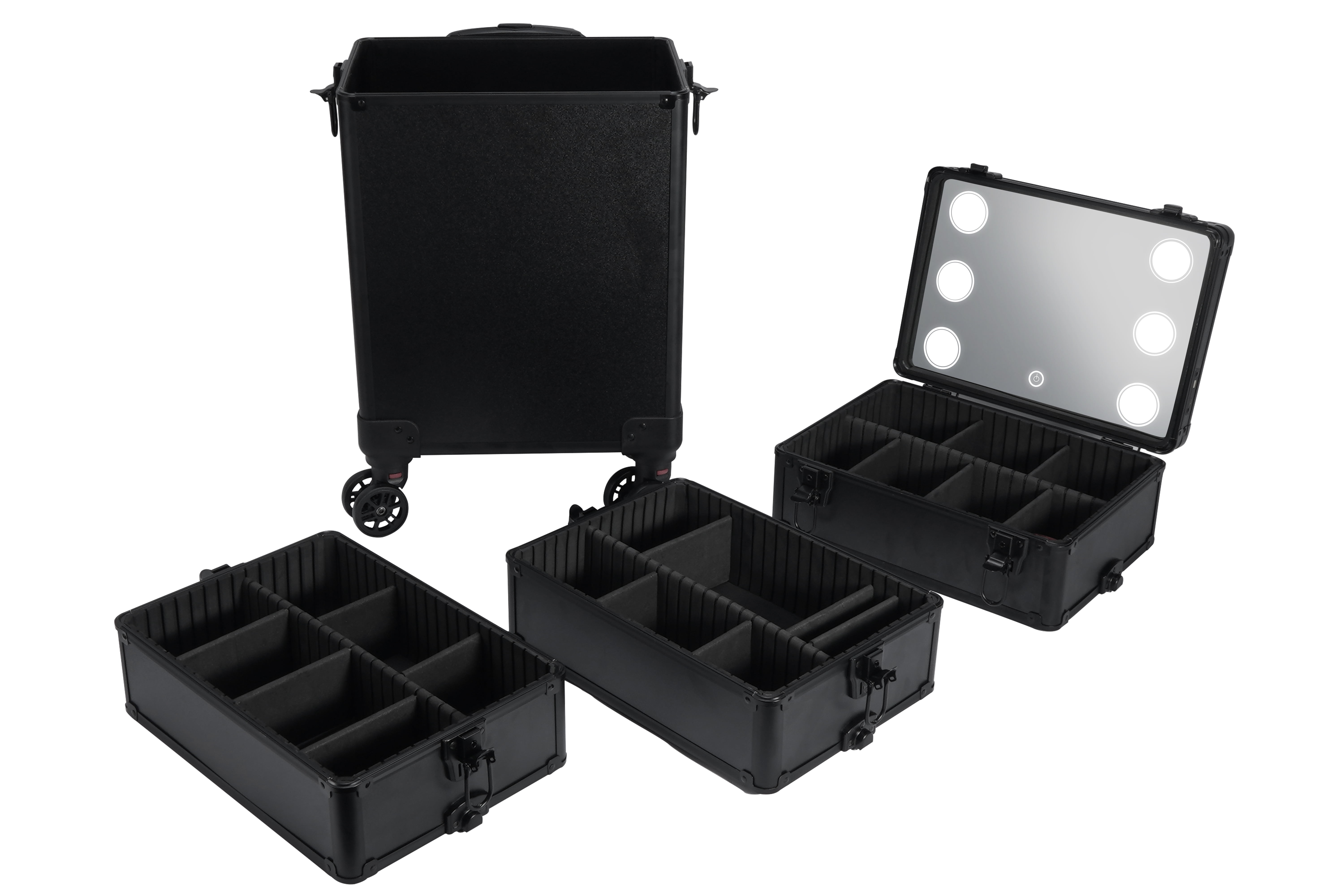 4 in 1 Draw-bar Interchangeable Aluminum Rolling Makeup Case