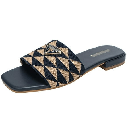 

Women s Embroidered Flat Sandals Square Open Toe Sandals Comfortable Summer Beach Slide Sandals