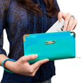 thumbnail image 6 of Women's Aqua Glossy Patent Leather Wallet with Card Holder Organizers and Convertible Vegan Leather Strap Wristlet, 6 of 6