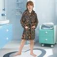 thumbnail image 5 of FORMRS Niños Bathrobe Unisex Hooded Robe Soft Plush Pajamas Sleepwear, Size 7-9T, Black Geometric, 5 of 7
