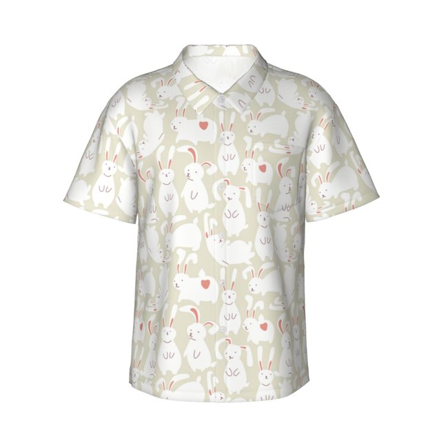 Fotbe White Rabbit Camisa Hawaiana para Hombre Unisex – Camisa Casual de Verano con Botones de Manga Corta de Algodón y Lino,X-Large