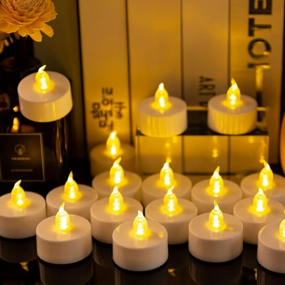 LED Tea Lights Candles- 24PACK Flameless Candles Realistic and Bright Flickering Long Lasting 200Hours for Holiday Celebration,Home Decoration Warm Yellow
