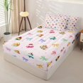 thumbnail image 2 of Homewish Kids Princess Ribbon Zipper Twin Comforter Sets with Fitted Sheet and 2 Pillowcases, Pink Cartoon Cake Zipper Bedding Set, Pink Reversible, 4 Pieces, 2 of 6
