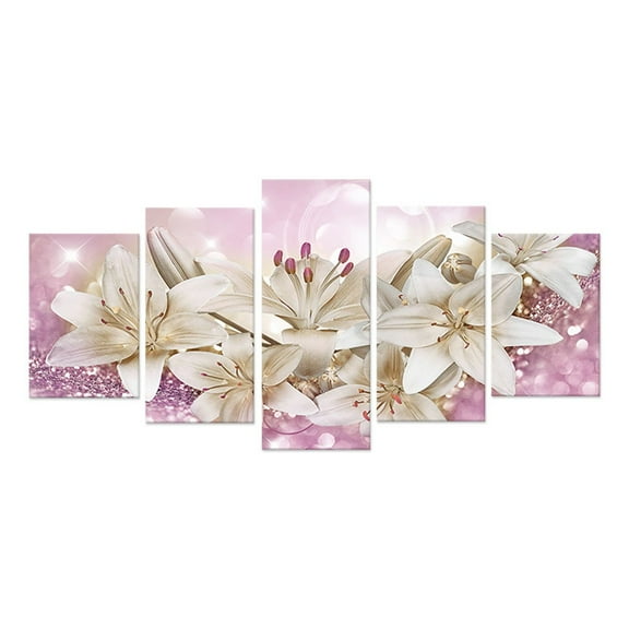 PEIBang 5 Pieces Flowers Canvas Print Wall Art Painting Decor,Modern Stretched Framed Floral Artwork for Home Decoration