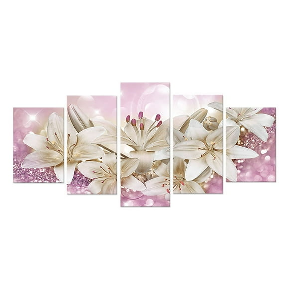 5-Piece Fashion Wall Art Canvas Painting - Golden Lily Flower Set | Modern Decorative Wall Paintings for Living Room, Bedroom | Frameless Flower Canvas Art for Home, Office, Hotel Decor