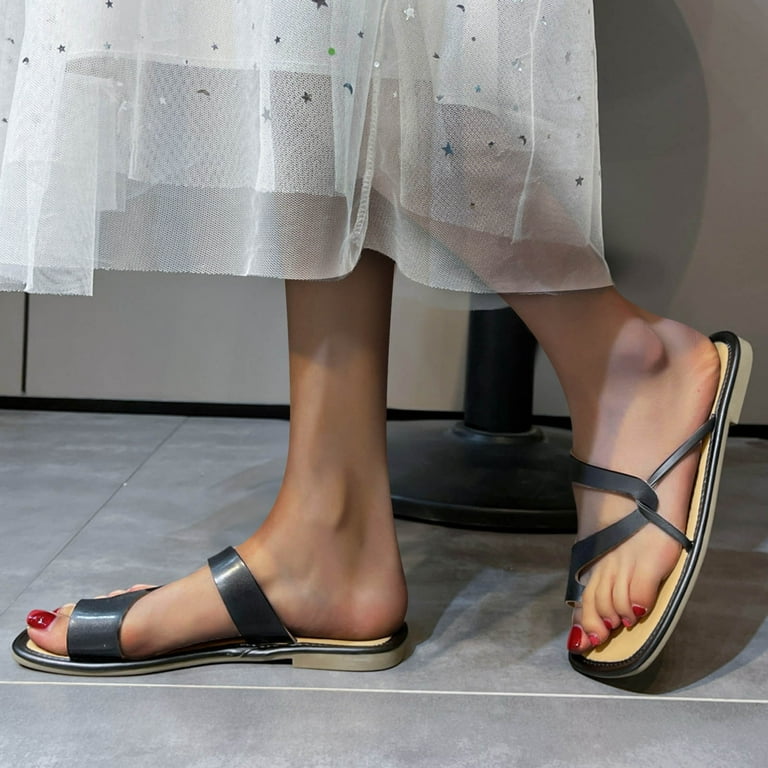 Cethrio Womens Summer Flats Sandals- Flat Flip Flops Bow Wide