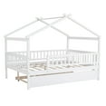 thumbnail image 7 of Full Size House Bed with Twin Size Trundle, Wooden Platform Bed Frame with Roof and Safety Guardrail, Playhouse Tent Bed with Slats Support for Kids Teens Adults, Can be Decorated, White, 7 of 7
