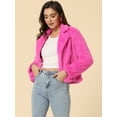 thumbnail image 3 of Abrigo mullido de piel sintética con solapa de muesca y chaqueta recortada para mujer Otoño Invierno Rosa Caliente XL, 3 of 6