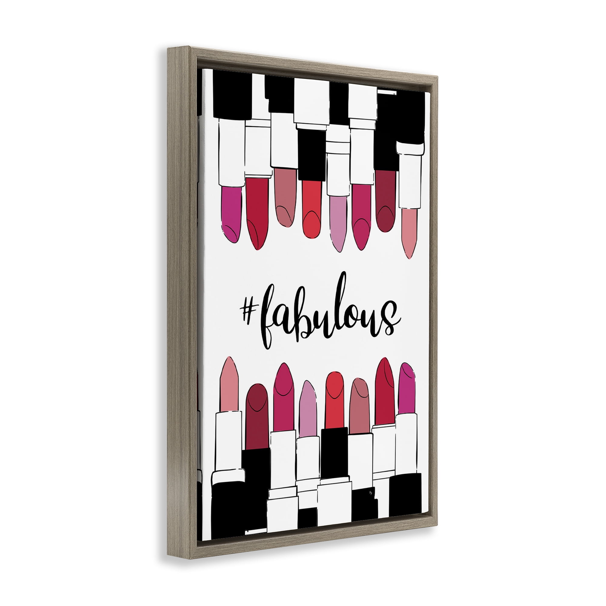 Stupell Industries Hashtag Fabulous Lipstick Beauty & Fashion Painting Brown Floater Framed Art Print Wall Art, 17 x 25