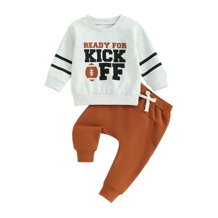 

Toddler Baby Boy Outfits Letter Football Print Sweatshirt Long Sleeve Pullover Pants 2Pcs Fall Winter Game Clothes