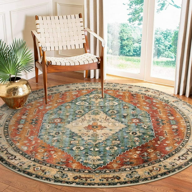 Alfombra Lahome Boho Tribal redonda de 6 pies, lavable, para sala de estar