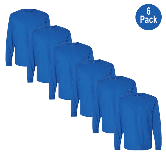 Gildan Men's Long Sleeve T-Shirt, Comfortable Heavy Cotton Crew Neck Royal Color Tee, 6-Pack, XL