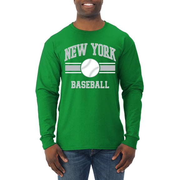 Wild Bobby City of New York NY Baseball Fantasy Fan Sports Men's Long Sleeve T-Shirt, Kelly, X-Large