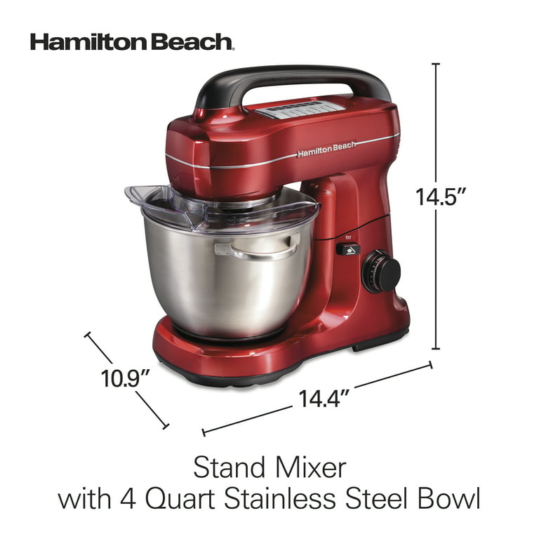 Hamilton Beach Electric Stand Mixer, 4 Quarts, Dough Hook, Flat Beater  Attachments, Splash Guard 7 Speeds with Whisk, Silver