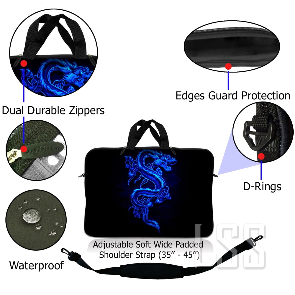 LSS 17-17.3 inch Laptop Sleeve Bag Compatible with Acer, Dell, HP, Sony, MacBook, Carrying Case Pouch w/ Handle & Adjustable Strap - Blue Dragon