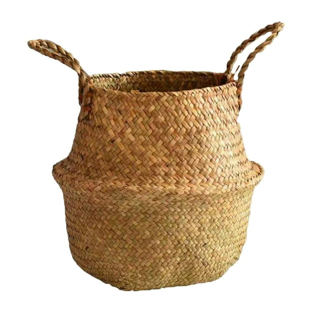 Binwennn Handle With Handle Collapsible Straw Plaited Pushgrass Storage Pot Basin Plaited Rattan Wreaths Boxes Succulent Lighted Wreath for Car Springtime Wreaths for Front Door Metal Christmas Wreath