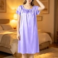 thumbnail image 5 of Blmnix Sleep Dresses Sleep Shirts for Women Satin Nightgown Lightweight Nightgowns Sleep Dress Crew Neck Short Sleeve Beige Knee Length Moomoo Nightgowns for Women, 5 of 7