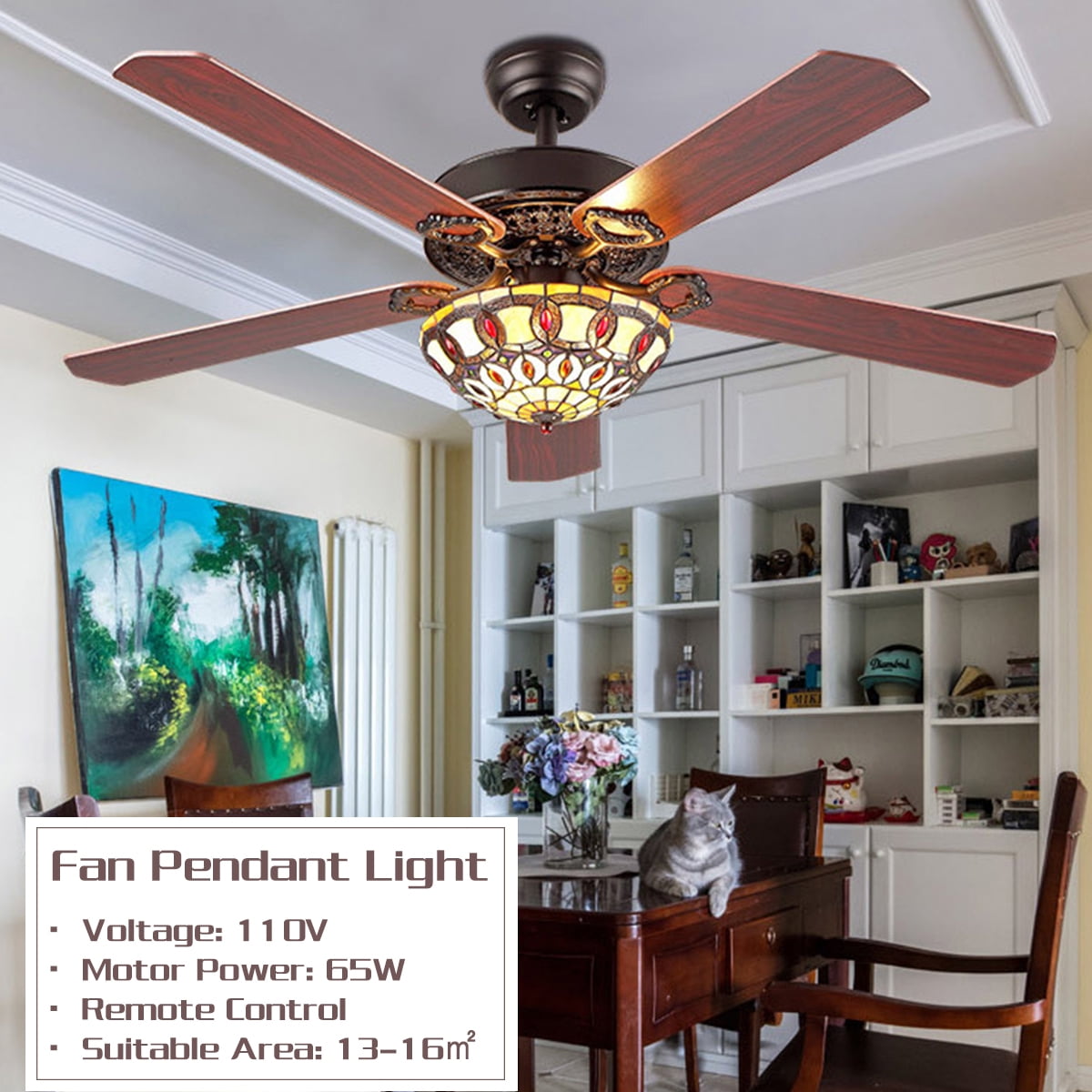 Details about   52inch Ceiling Fan Light with Reversible 5 Wood Blades Chandelier Lamp w/ Remote