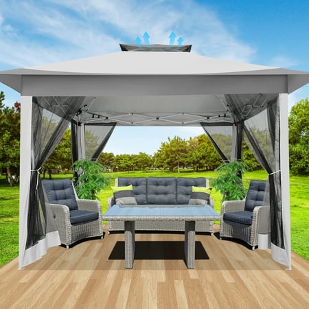 SANOPY 12x12FT Outdoor Pop Up Gazebo with Mosquito Netting  Instant Patio Canopy Tent for Shade and Rain  2 Tiered Vente Gazebo Canopy for Garden Backyard with Carry Bag&4 Sandbags