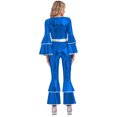 thumbnail image 2 of Haitryli Womens Shiny Metallic Flared Jumpsuit 70s Hippie Outfits Disco Party Festival Rave Romper Royal Blue L, 2 of 7