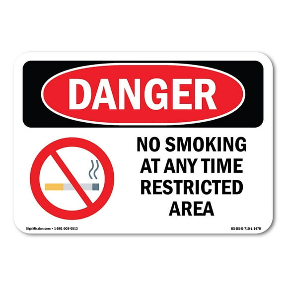 OSHA Danger Sign - No Smoking At Any Time Restricted Area | Decal | Protect Your Business, Construction Site, Shop Area |  Made in The USA