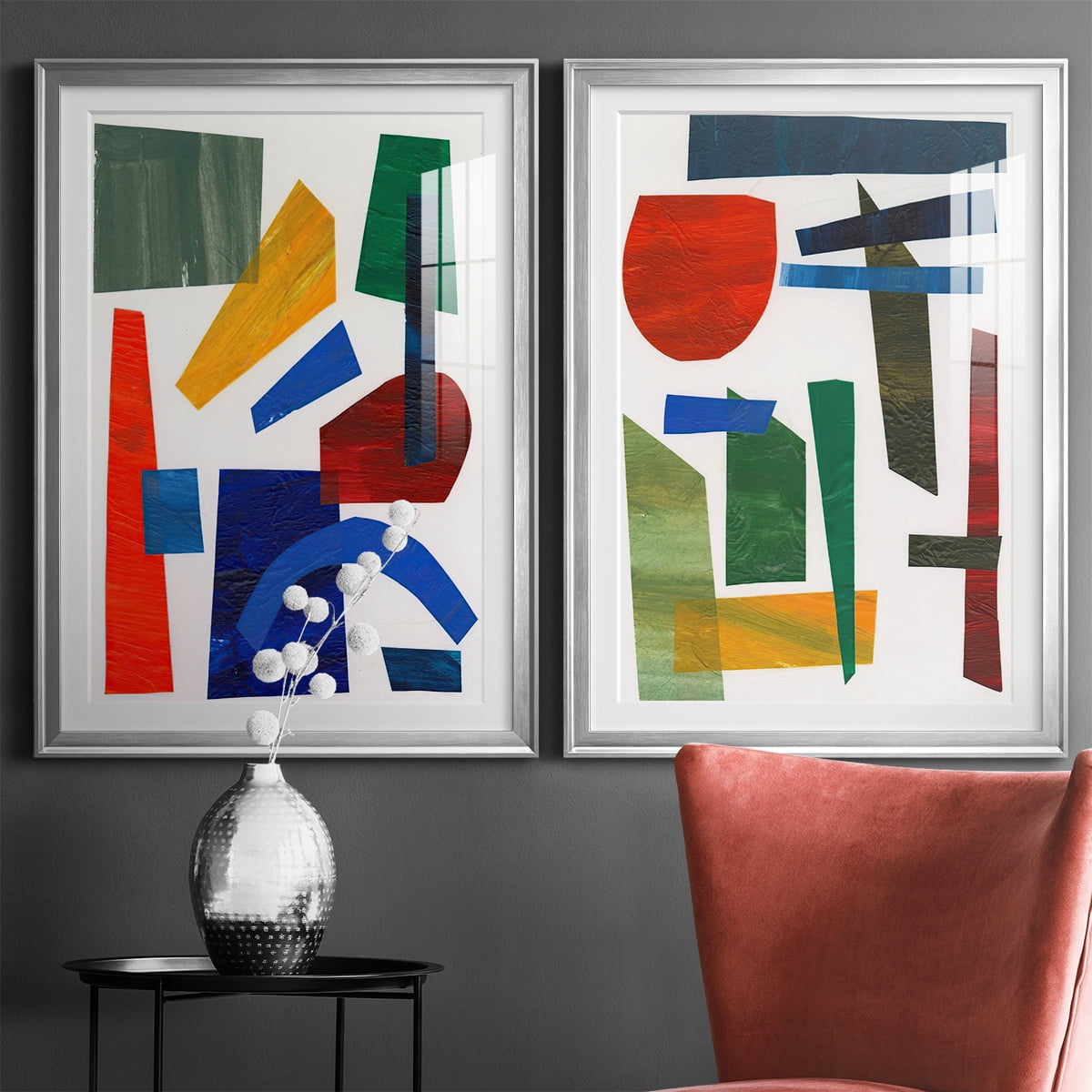 Wexford Home Colorful Shapes I Premium Framed Print, 26.5" x 36.5" - Ready to Hang, Silver (Set of 2)