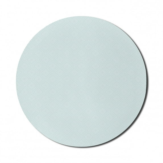 Abstract Mouse Pad for Computers, Linear Rhombus Geometric Shapes Symmetry Japanese Minimalism Graphic, Round Non-Slip Thick Rubber Modern Gaming Mousepad, 8" Round, Baby Blue and White, by Ambesonne