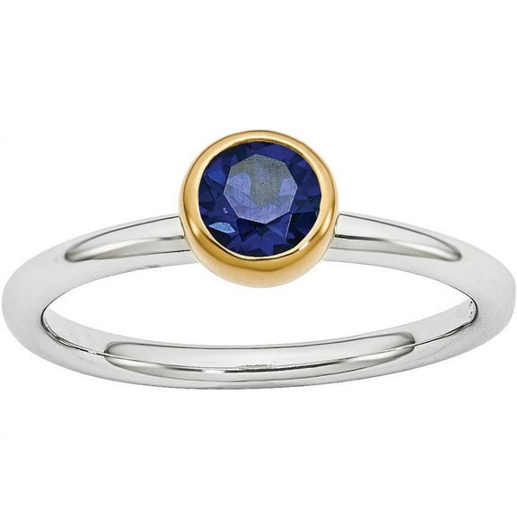 Created Sapphire Sterling Silver with Gold-Plate Ring