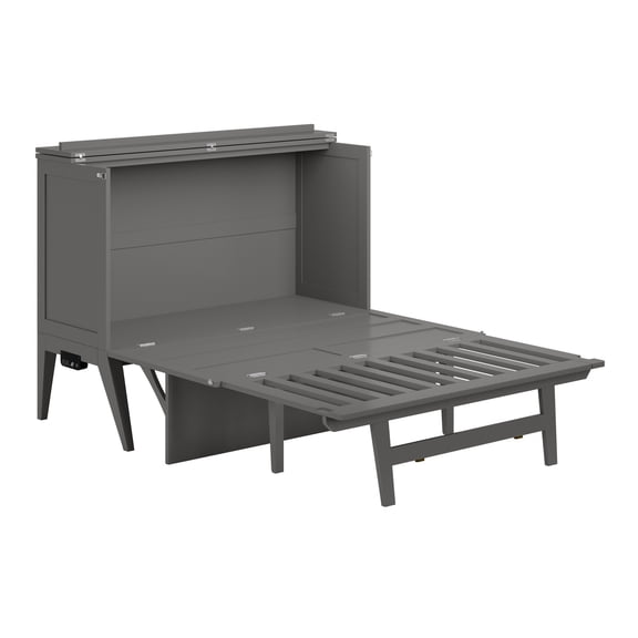 Murphy Bed Desk Full Size - Folding Bed with Memory Foam Mattress & USB - Grey Home Office Space Saver