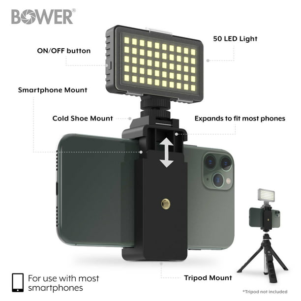 50 LED Photo/Video Light with Phone Mount Holder; Black - Walmart.com