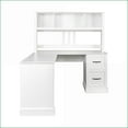 thumbnail image 2 of Desks with Hutch, 60”W x 60”D x 65”H Antiqued White Computer Desk with Storage | White | MDF, 2 of 16