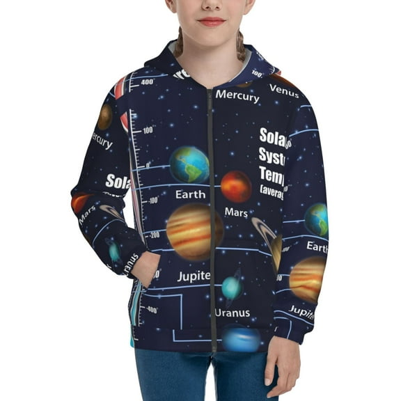 Kdxio Solar System Pattern Kids Boys Girls Zip Up Hoodie 3D Printed Hooded Sweatshirt Hoody Coat with Pocket 7-12 Y-Small