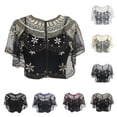 thumbnail image 4 of Aocisk Cardigan Cape en Maille à Paillettes pour Femme, Courte, pour Fête, Couvre-Robe, Or, Taille Unique, 4 of 4