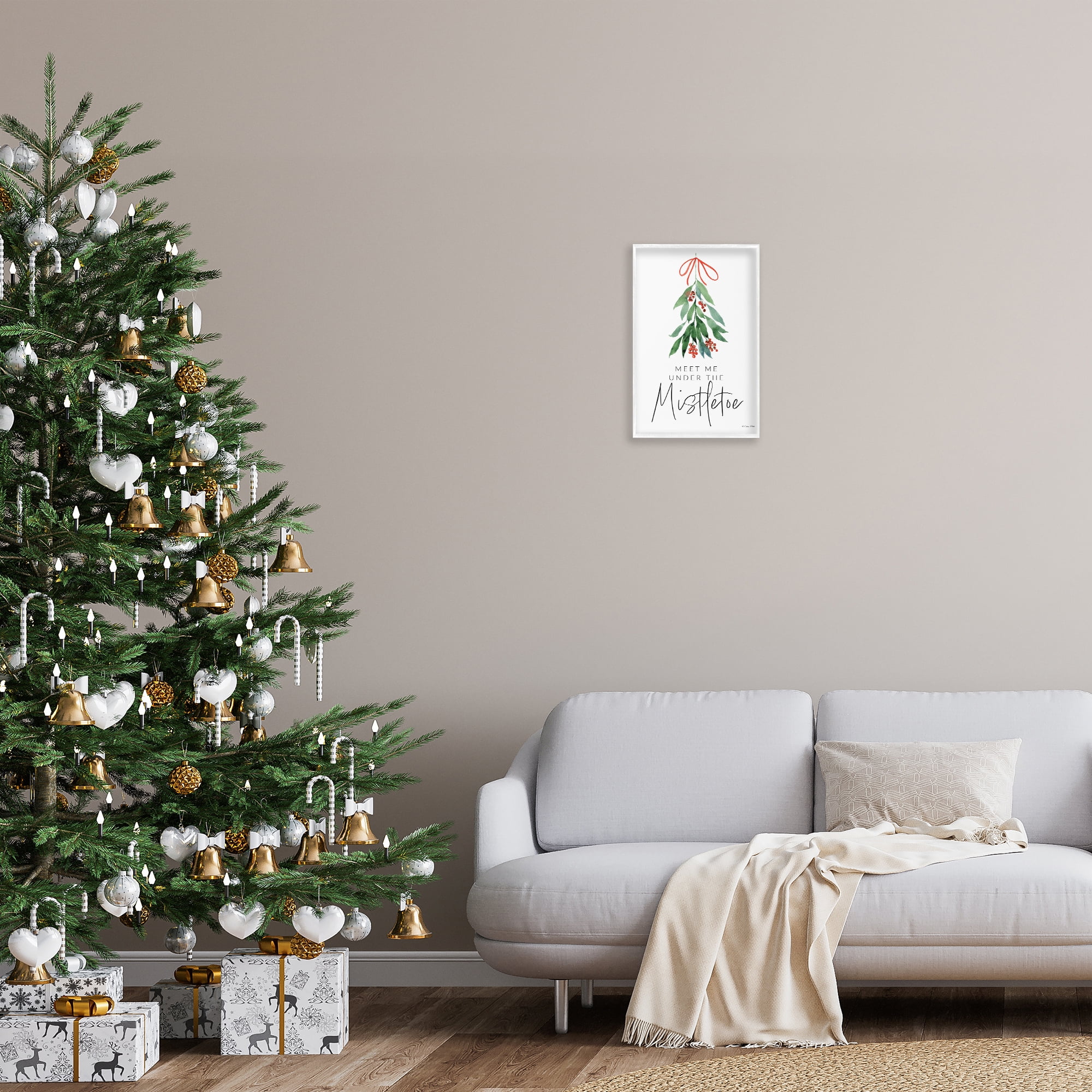 Stupell Industries Meet Me Under Mistletoe Holiday Painting White Framed Art Print Wall Art, 12 x 18