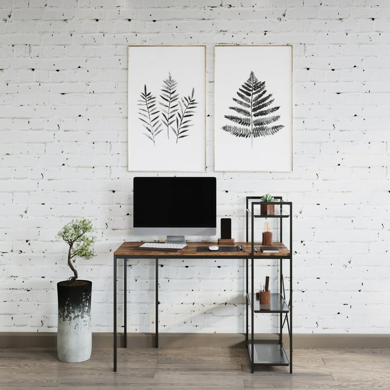 Lavish Home All in One Computer Desk with Shelves Wooden Top and