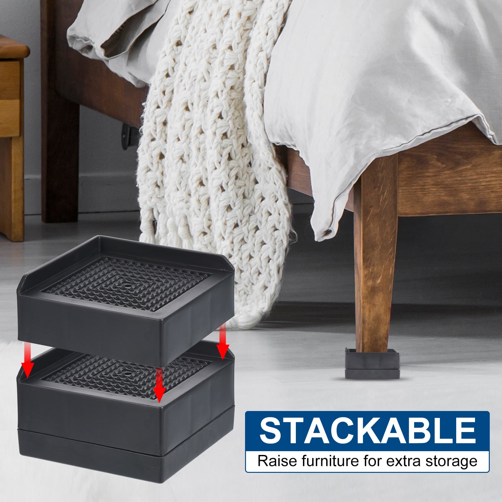 Unique Bargains Furniture Risers Bed Square Bed Risers Adjustable Couch Lifter Block Black 3" x 3" x 1.5"