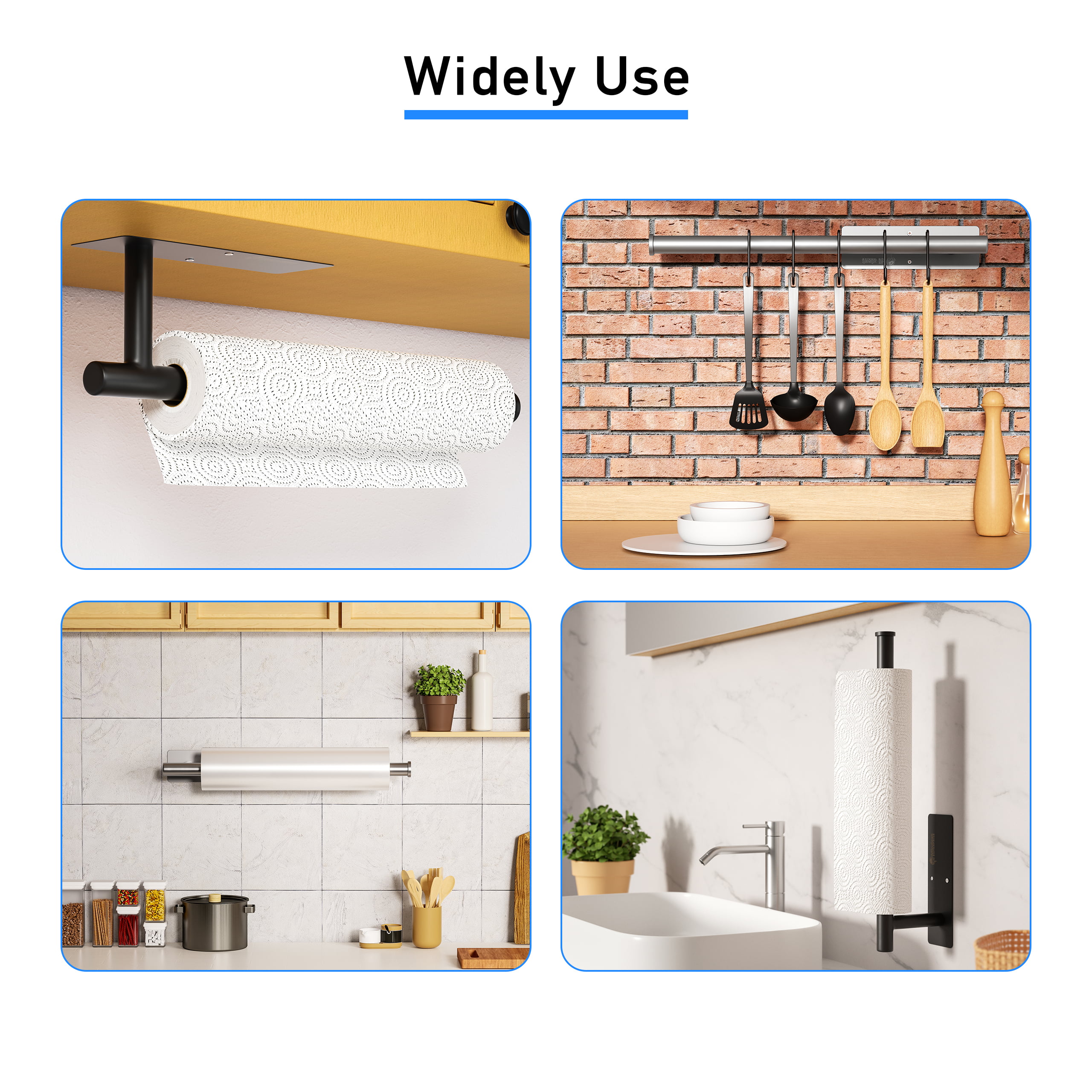  VAEHOLD Adhesive Paper Towel Holder Under Cabinet Wall Mount  for Kitchen Towel, Black Roll Stick to Wall, SUS304 Stainless Steel : Tools  & Home Improvement