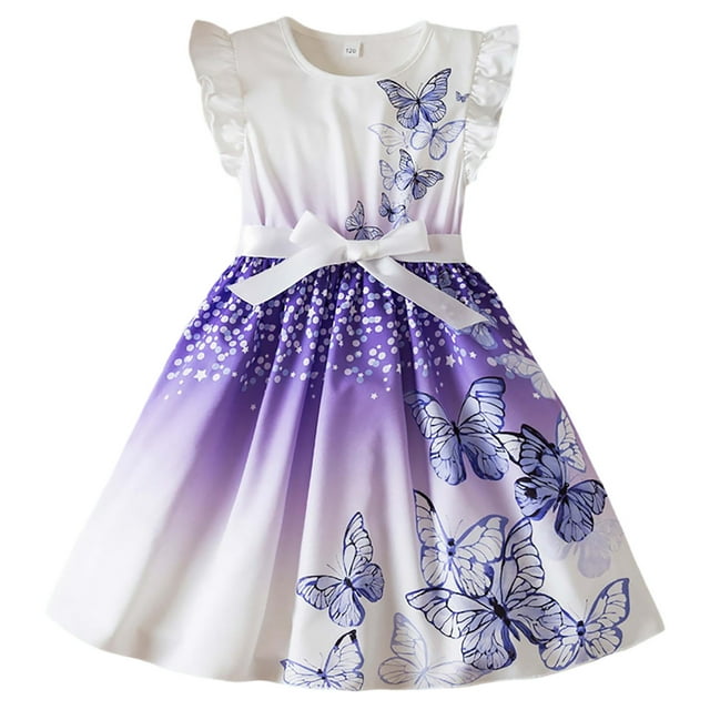 Robe pour Tout-Petites Fille à Manches Volantées, Évasée à Étages, Robe d'Été pour Filles, Robe Papillon pour Filles, Robe de Fête pour Filles